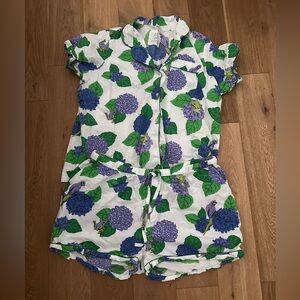 Women’s Hydrangea Print Short Pajama Set - Green & Purple